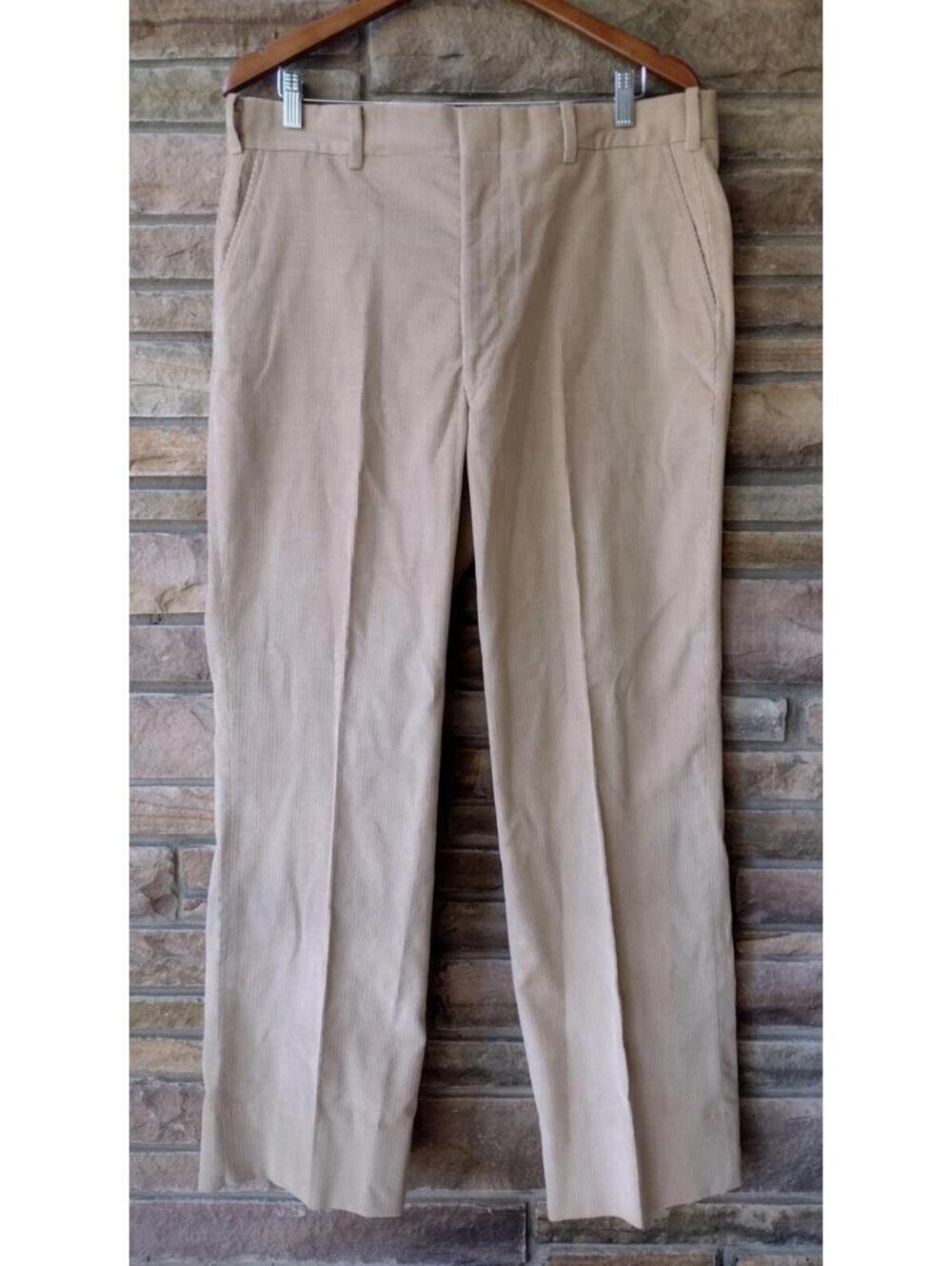 VTG 70s Tan Corduroy Pants Men Talon Hook Handmade Waist USA